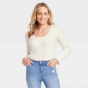 Women’s Slim Fit Long Sleeve Ribbed Tee Knox Rose White